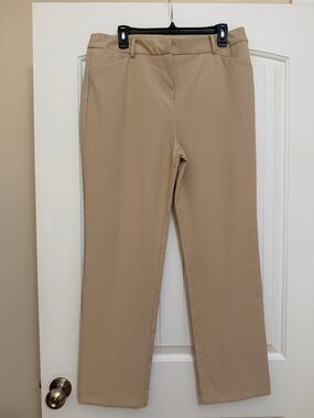 Chico's Khaki Straight-Leg Trousers Sz 2R (12R)